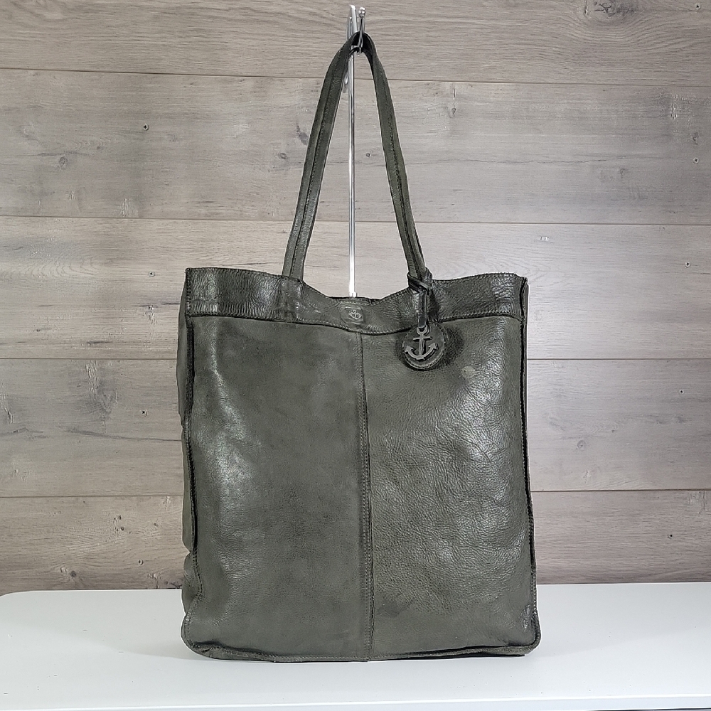 Harbour 2Nd for Anthropologie Olive Green Leather Tote Bag